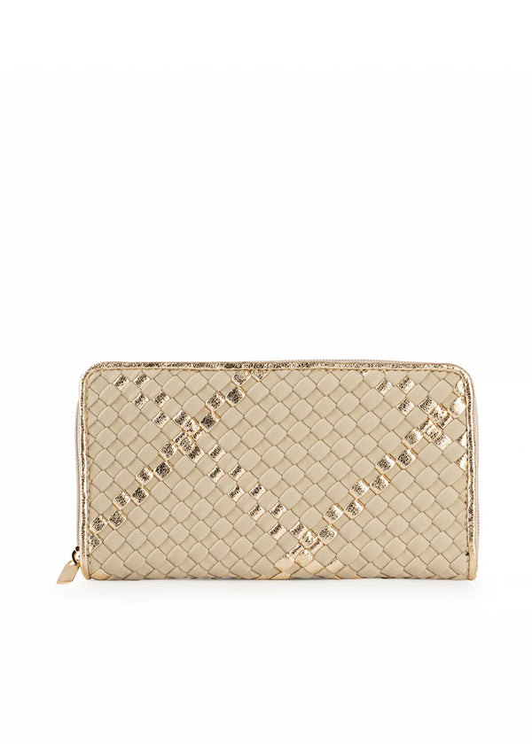 Beige and gold woven wallet 