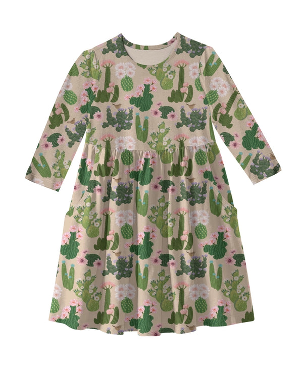 Goosie Cactus Flowers 3/4 Sleeve Pocket Dress