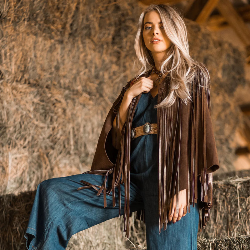 WESTERN AND CO. Full Fringe Metallic Cape