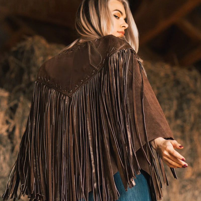 WESTERN AND CO. Full Fringe Metallic Cape