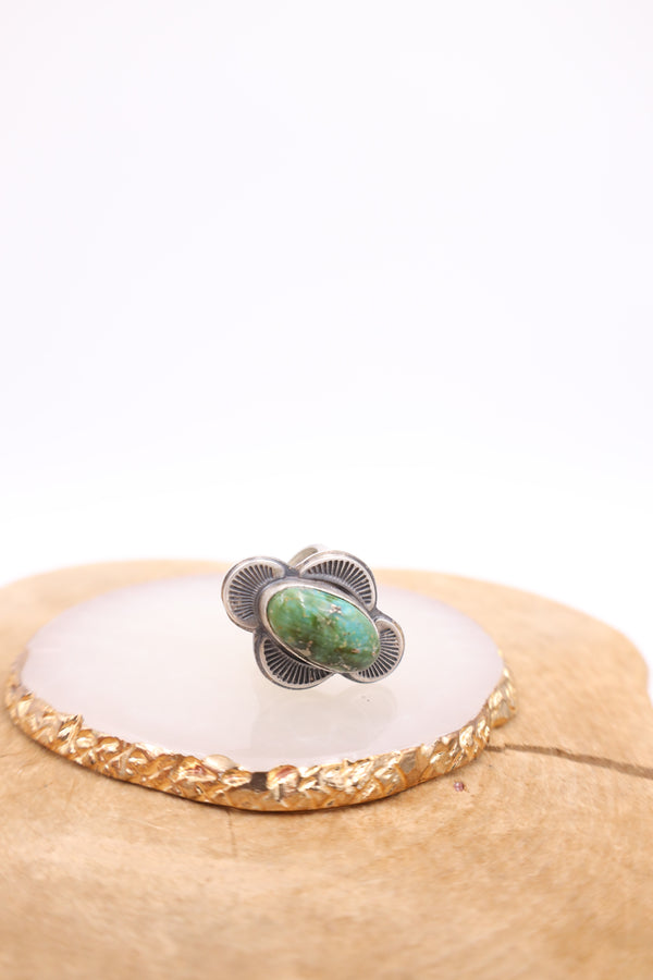 OVAL GREEN TURQUOISE FRAMED RING- SIZE 8