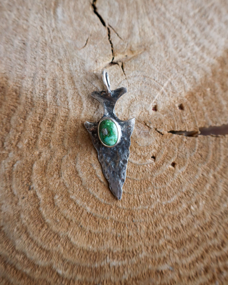 Sterling Silver Arrowhead Green Turquoise Stone Pendant