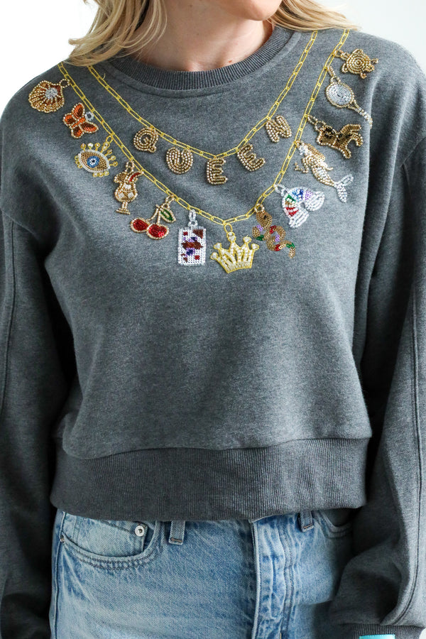 Queen Of Sparkles Icon Necklace Charm Sweatshirt 