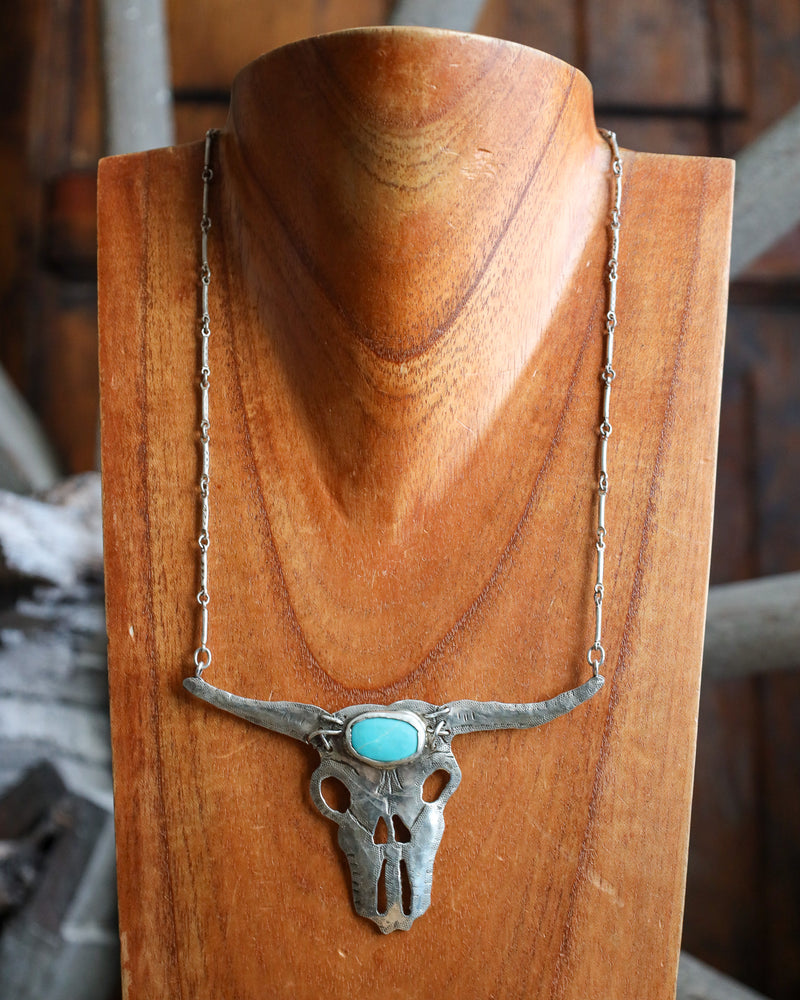 Margaret Sullivan Extra Large Cow Skull With Turquoise Necklace 