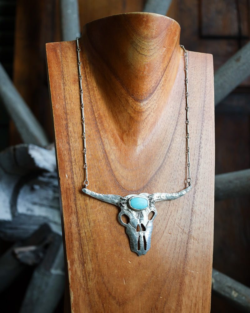 Margaret Sullivan Extra Large Cow Skull With Turquoise Necklace 