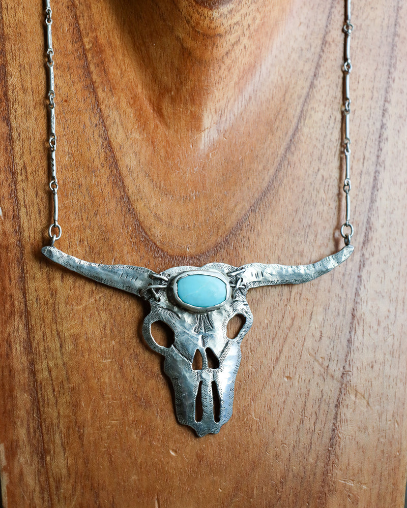 Margaret Sullivan Extra Large Cow Skull With Turquoise Necklace 