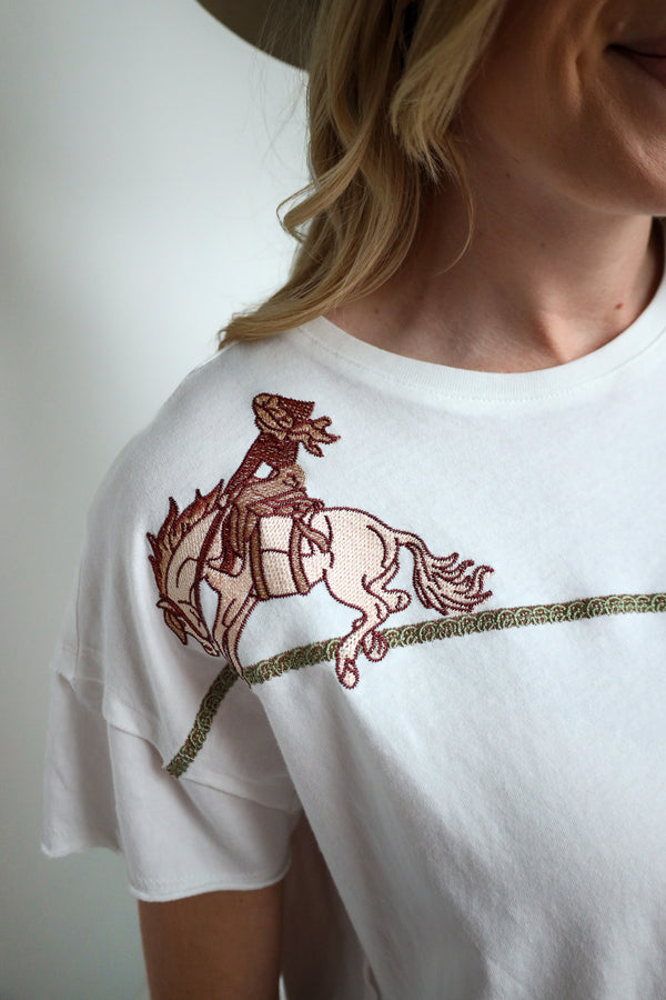 Blue B Embroidered Shoulder Western Tee 