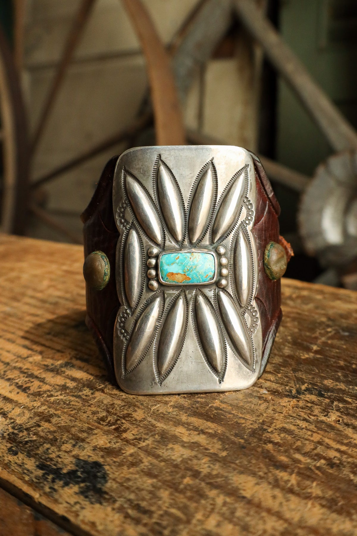 Extra Large Ketoh Leather Sterling Silver Rectangle Turquoise 