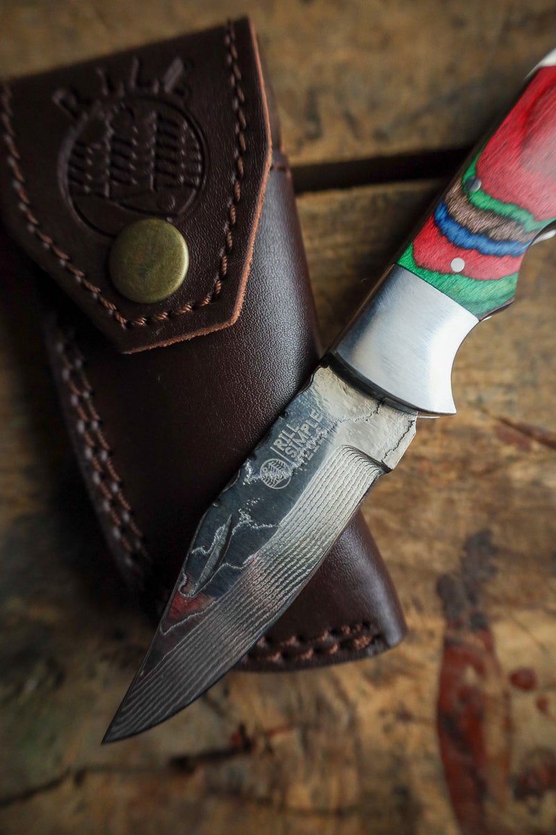 Rill Simple Tools Co Red Silver With Sheath Knife