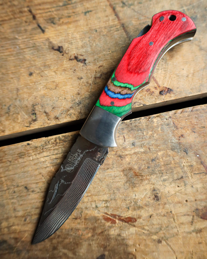 Rill Simple Tools Co Red Silver With Sheath Knife