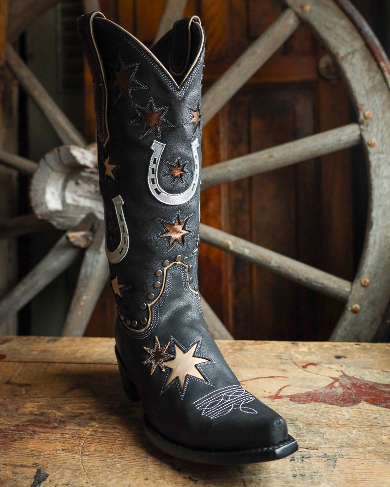 OLD GRINGO WOMEN'S LUCKY STAR 14" BOOT- BLACK