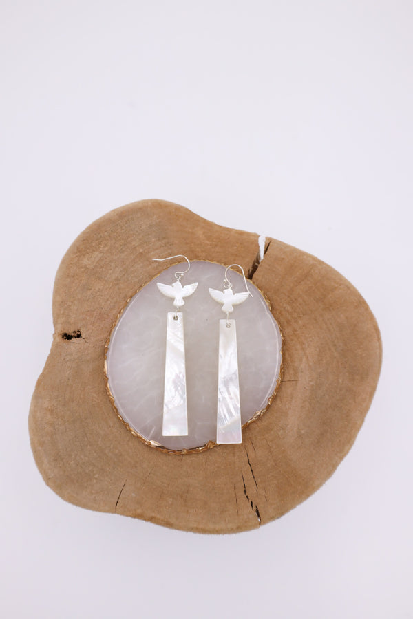 MOTHER OF PEARL BIRDS WITH LONG SLABS EARRING