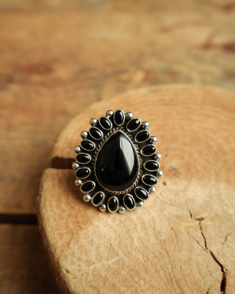 Onyx Teardrop & Ovals Ring- Size 6.5