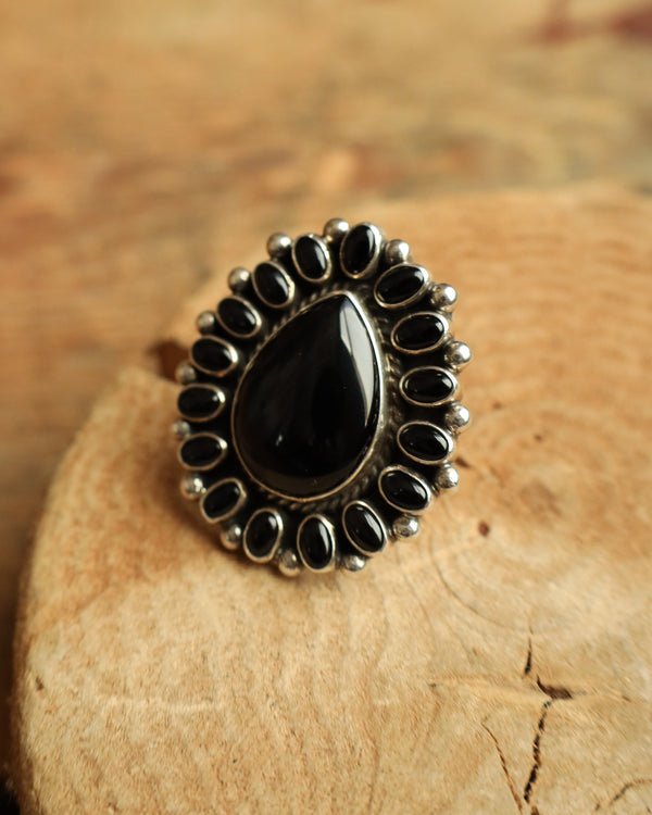 Onyx Teardrop & Ovals Ring- Size 6.5