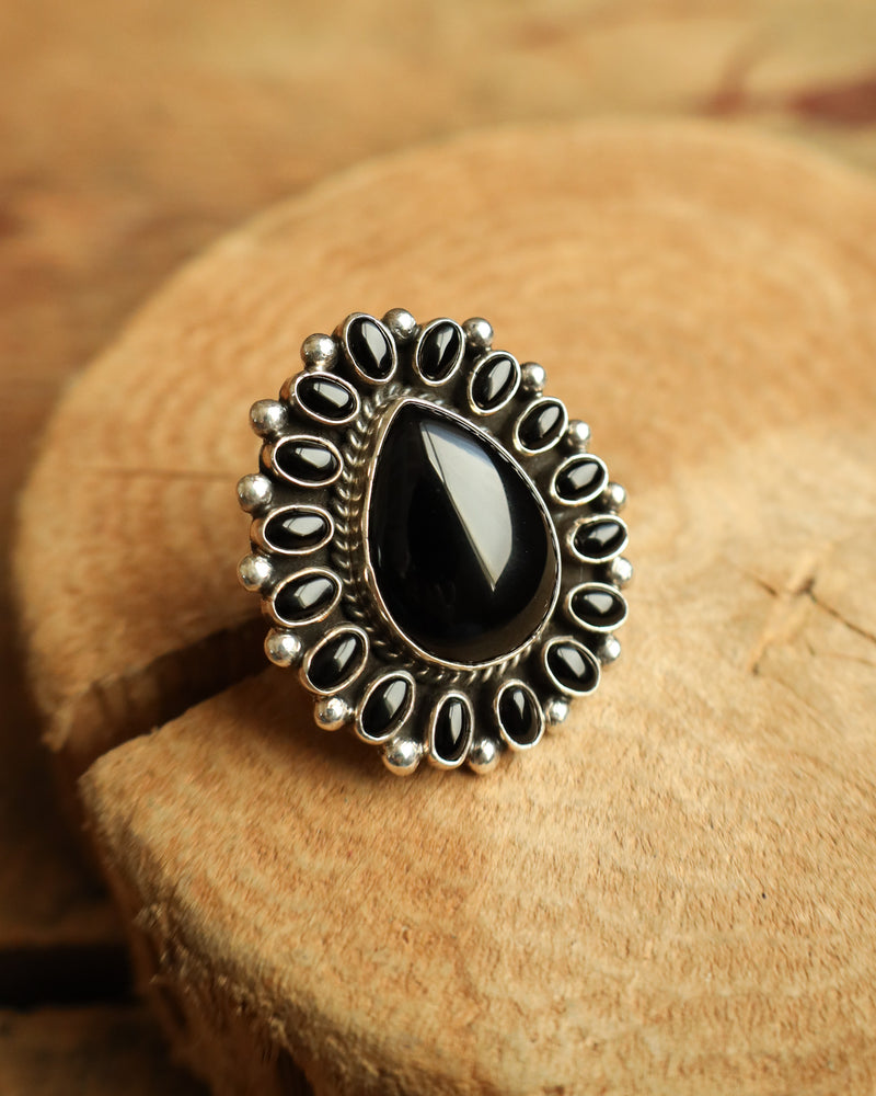 Onyx Teardrop & Ovals Ring- Size 6.5