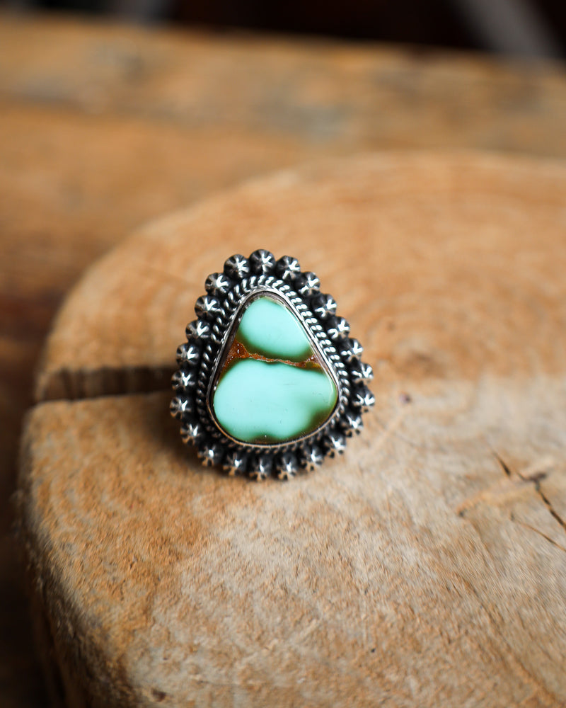 Turquoise and Brown Triangle Starbursts Ring- Size 7