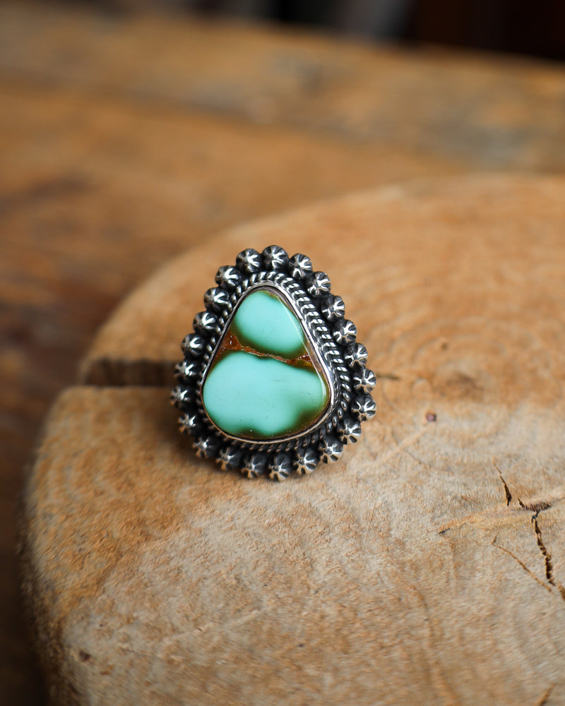 Turquoise and Brown Triangle Starbursts Ring- Size 7