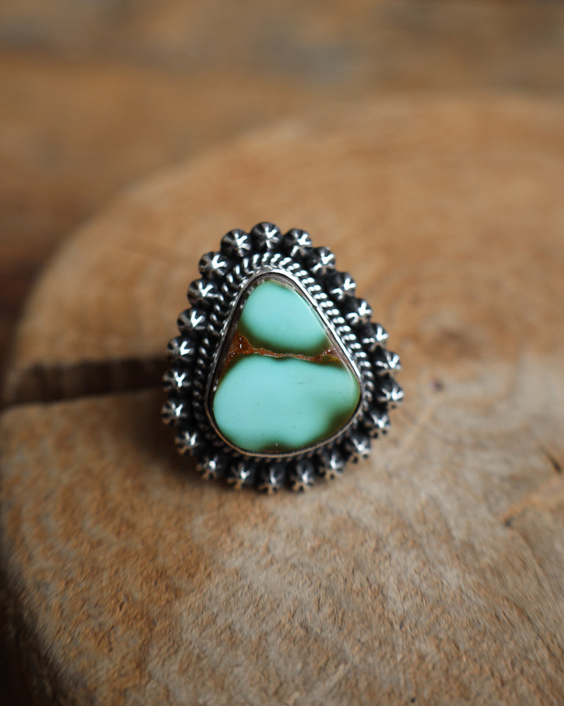 Turquoise and Brown Triangle Starbursts Ring- Size 7