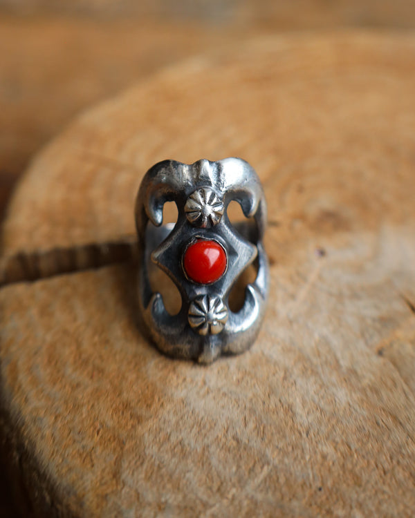 Red Coral Sandcast Ring- Size 7