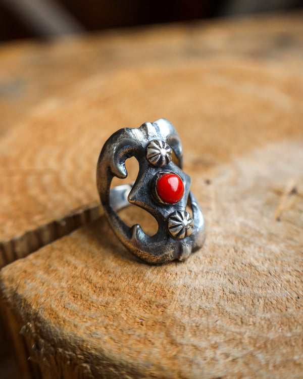 Red Coral Sandcast Ring- Size 7