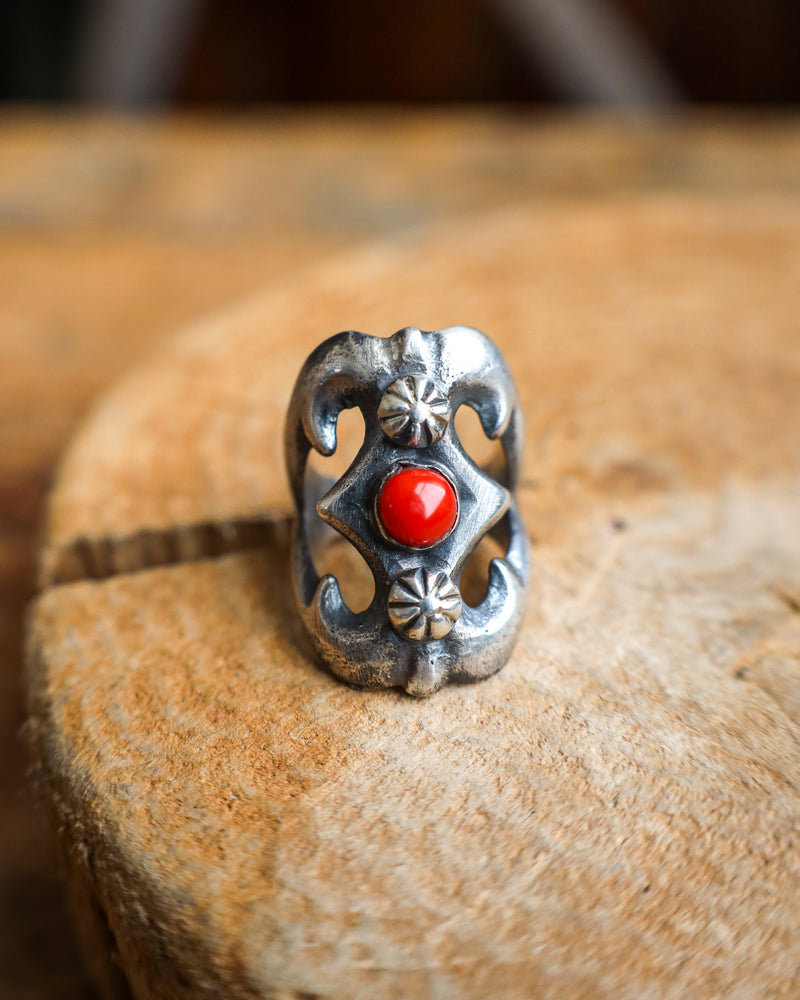 Red Coral Sandcast Ring- Size 7