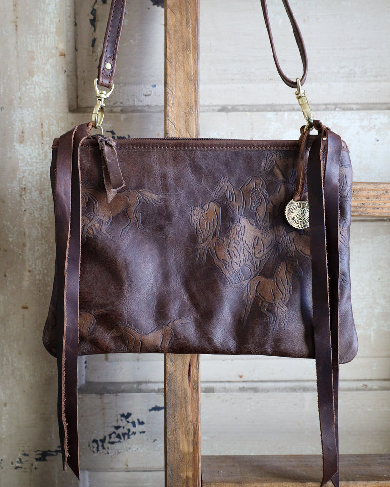 DOUBLE J RUNNING HORSES CHOCOLATE CLUTCH