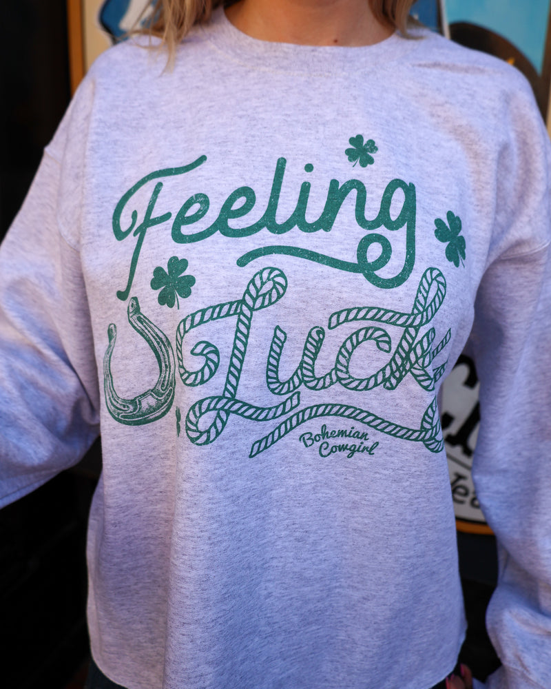 Bohemian Cowgirl Feeling Lucky Long Crop Sweatshirt 