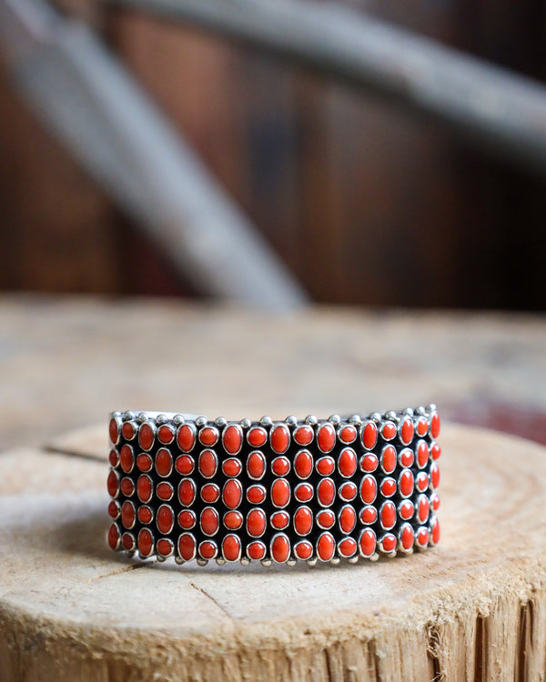 5 ROWS TINY RED CORALS CUFF