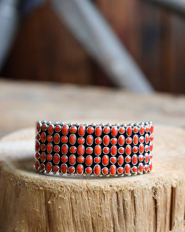 5 ROWS TINY RED CORALS CUFF