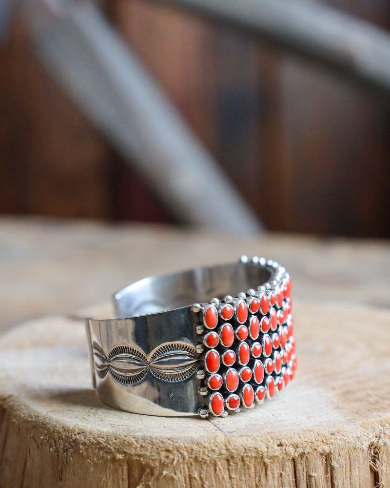 5 ROWS TINY RED CORALS CUFF