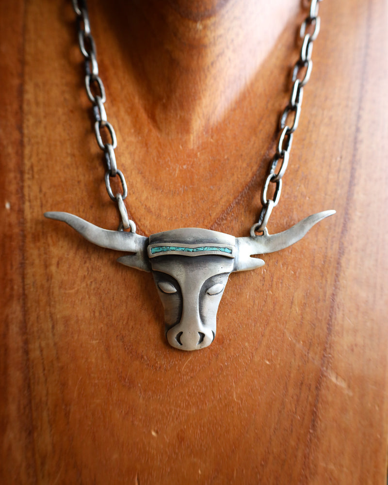 Love Tokens Turquoise Inlay Longhorn Head Melody Necklace