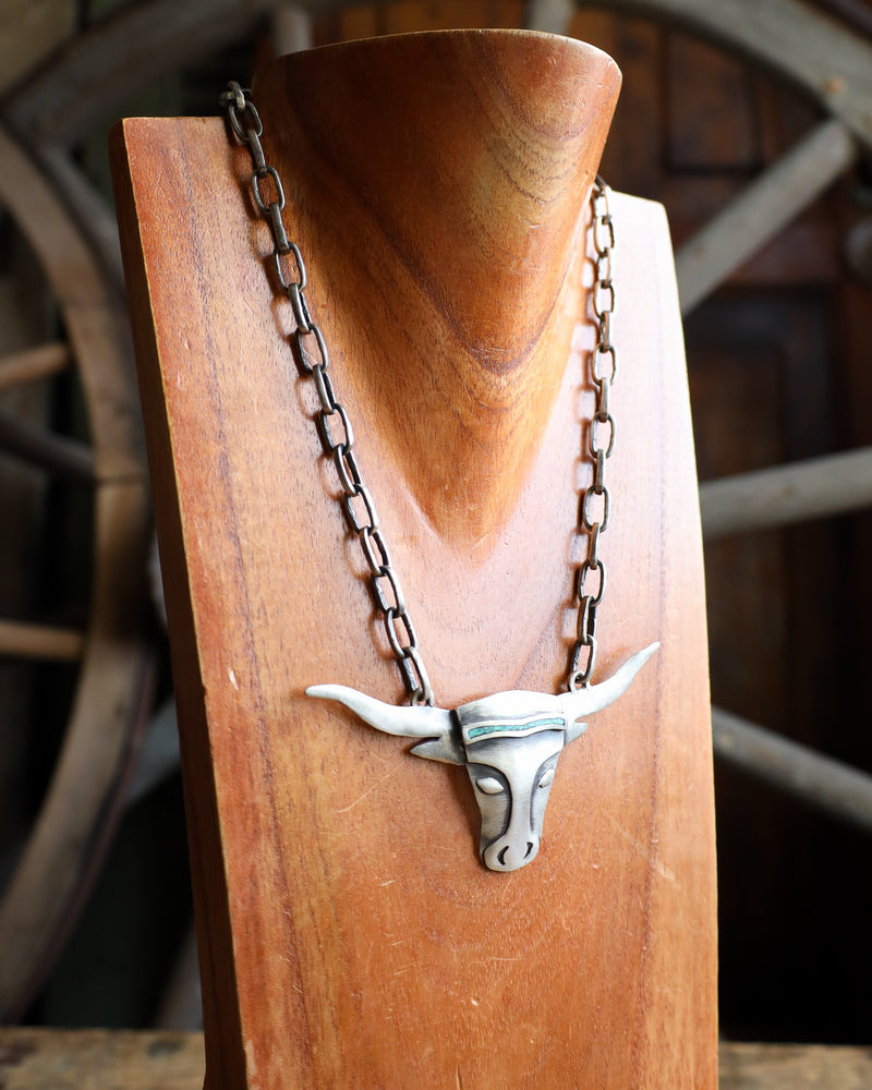 Love Tokens Turquoise Inlay Longhorn Head Melody Necklace