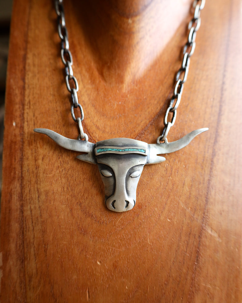 Love Tokens Turquoise Inlay Longhorn Head Melody Necklace