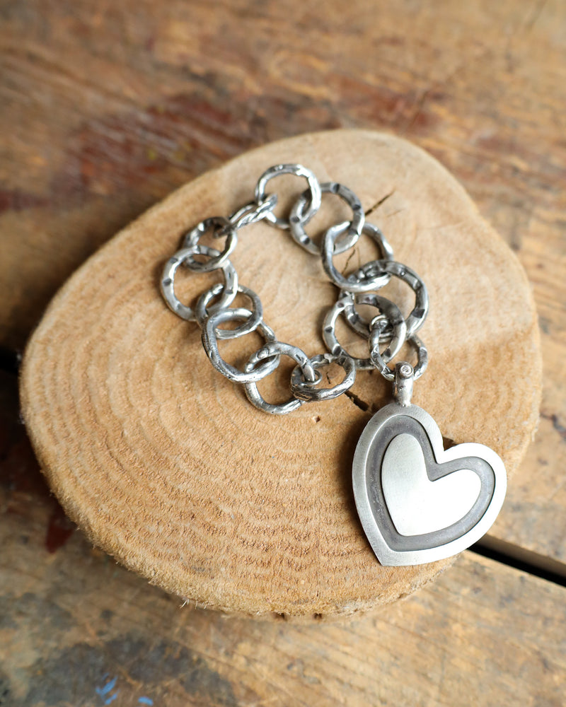 Love Tokens Sterling Silver Heart With Diamond 2.5MM Bracelet