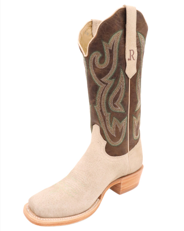 Women's rough out boar skin camp boot with brown calf skin shaft cowboy boot