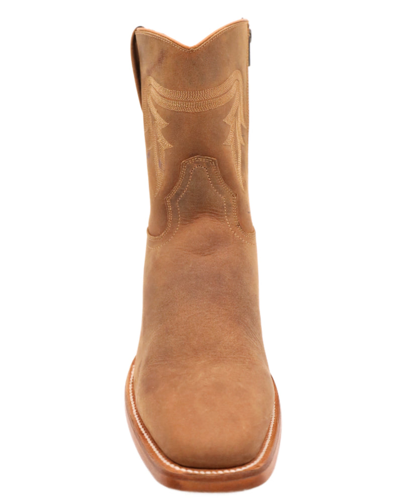 Men's short boot with zip up feature on the inside shaft, narrow square toe and smooth calf leather