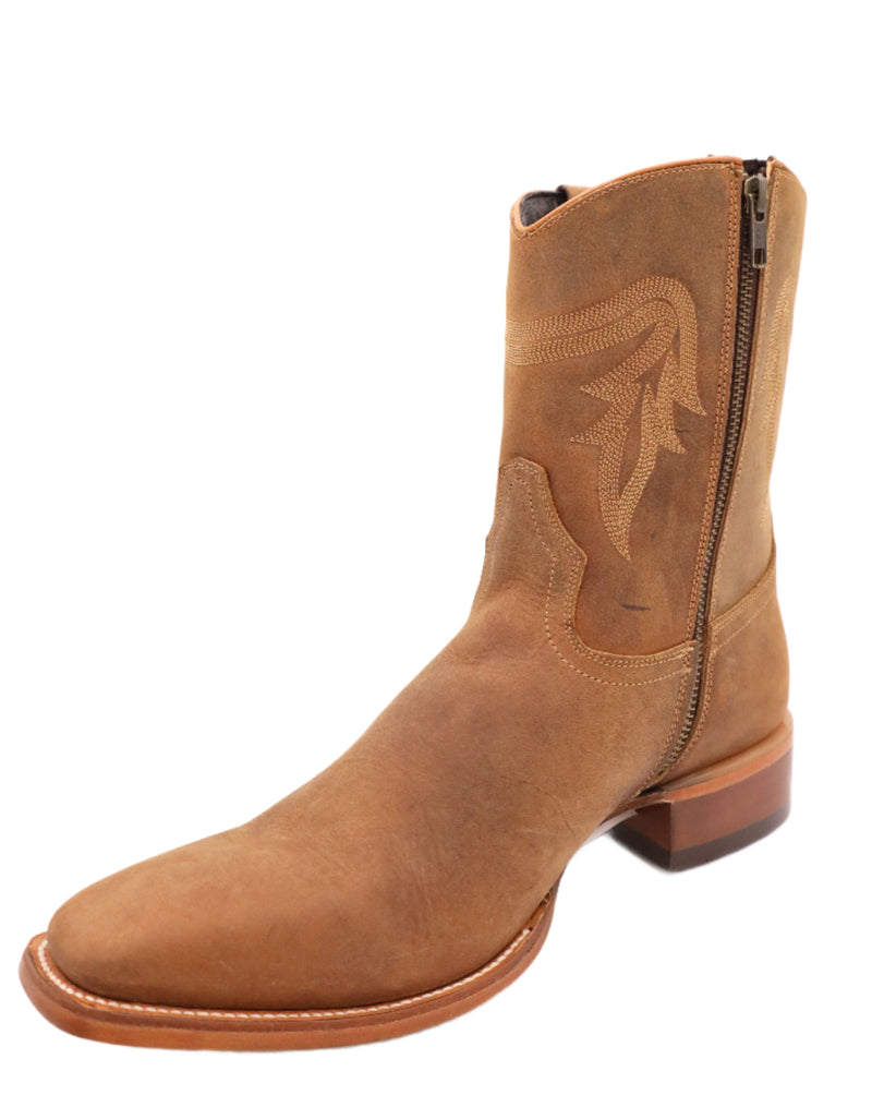 Men's short boot with zip up feature on the inside shaft, narrow square toe and smooth calf leather