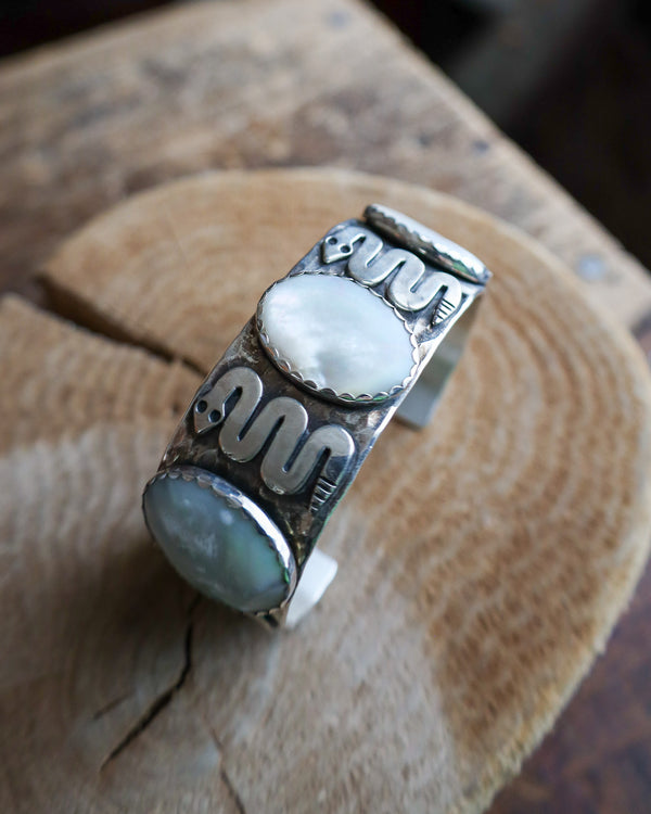 RICHARD SCHMIDT SNAKE AND MOTHER OF PEARL OVALS CUFF