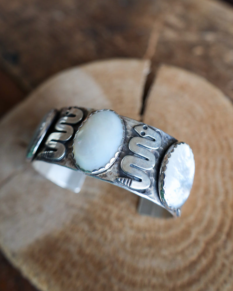 RICHARD SCHMIDT SNAKE AND MOTHER OF PEARL OVALS CUFF