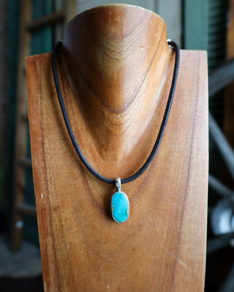 LOVE TOKENS 25CT ROYSTON TURQUOISE WITH DIAMOND ON LEATHER NECKLACE