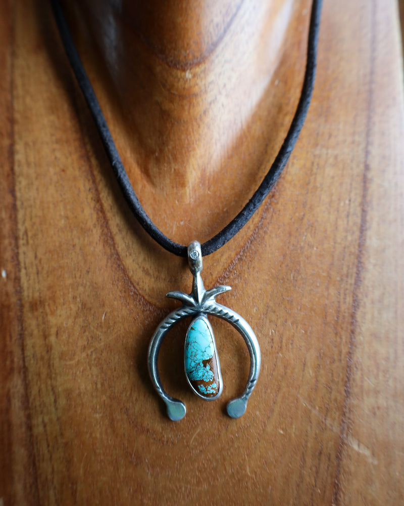 LOVE TOKENS NAJA WITH DIAMOND & TURQUOISE ON LEATHER CORD NECKLACE