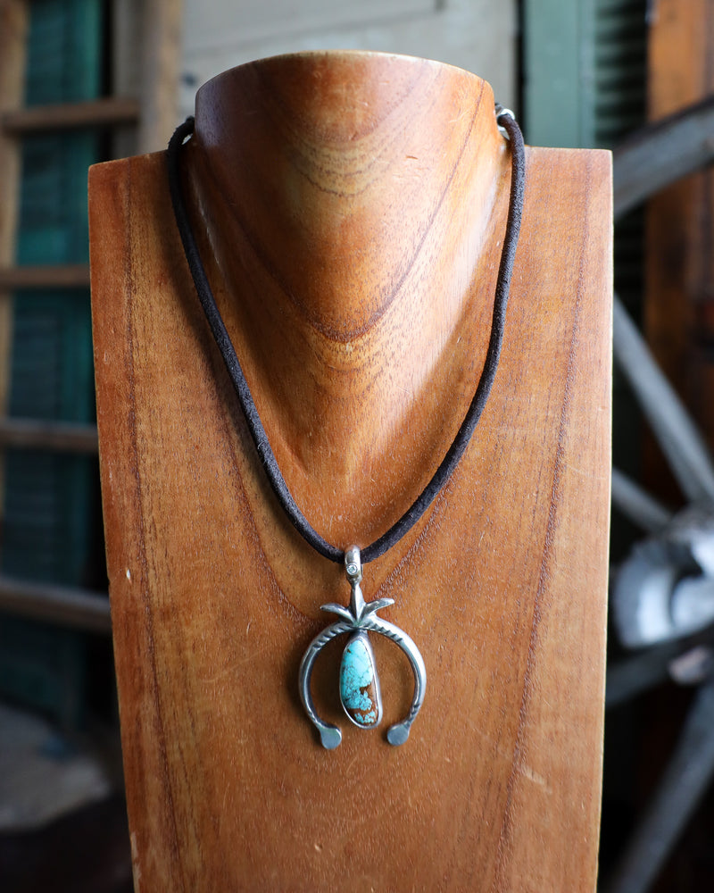 LOVE TOKENS NAJA WITH DIAMOND & TURQUOISE ON LEATHER CORD NECKLACE