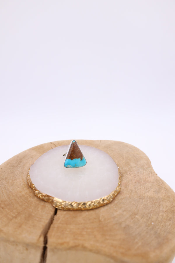 Kingman Turquoise And Brown Triangle Ring- Size 7