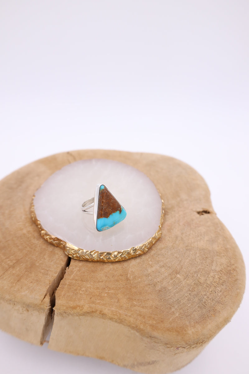 Kingman Turquoise And Brown Triangle Ring- Size 7
