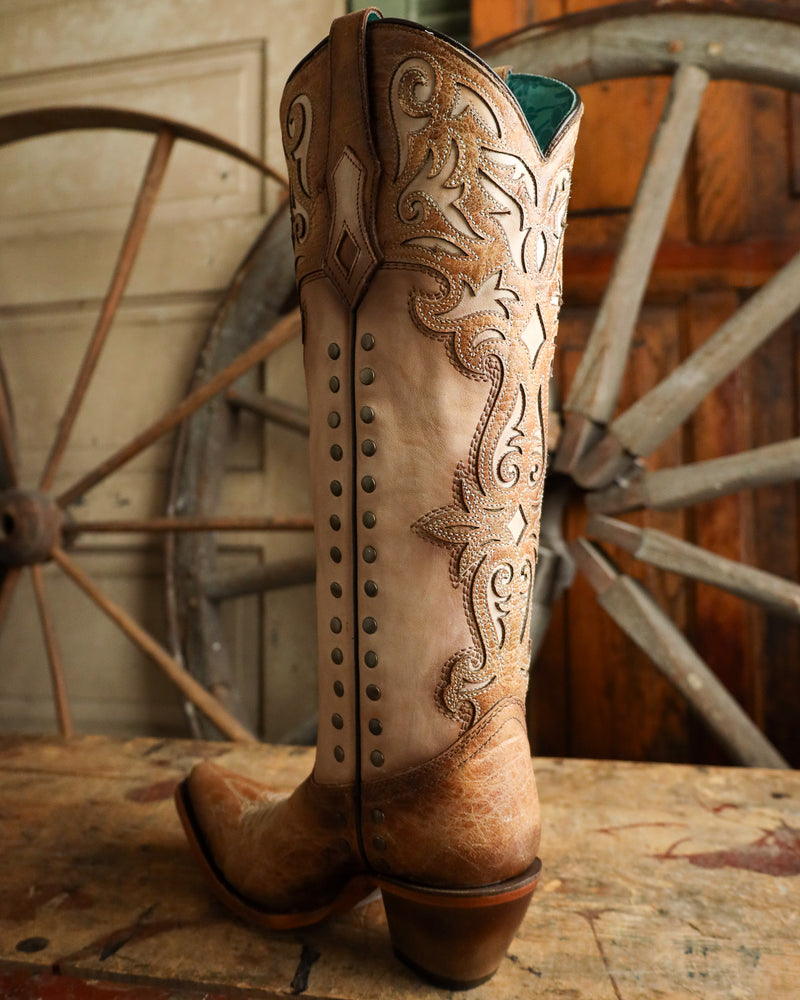Corral Women's Tall Overlay Embroidery and Stud 15" Boot