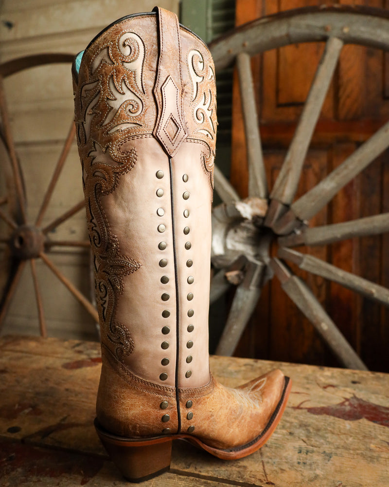 Corral Women's Tall Overlay Embroidery and Stud 15" Boot