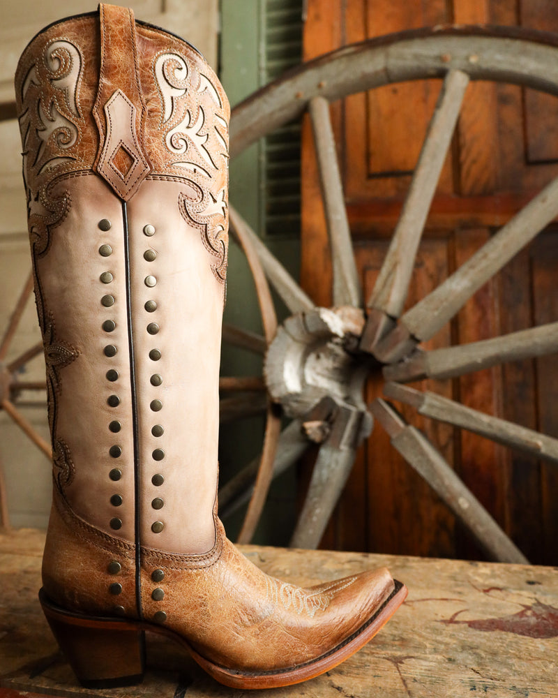 Corral Women's Tall Overlay Embroidery and Stud 15" Boot