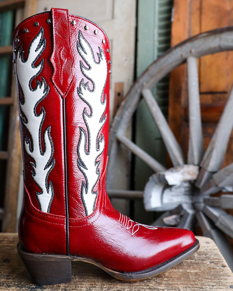 Corral Women's Red Flame Stitch & Studs Boot