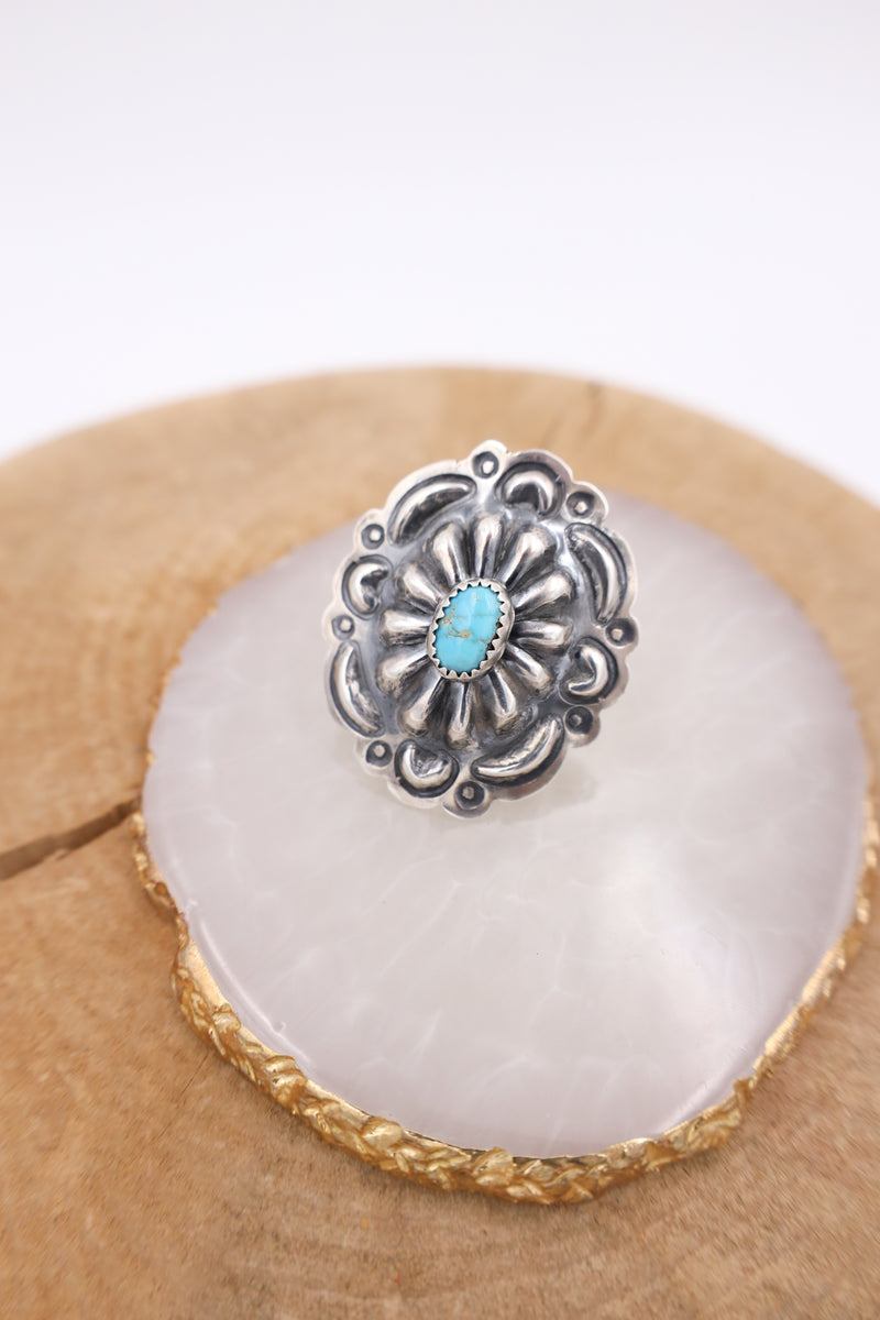 CONCHO TURQUOISE OVAL RING- SIZE 5.5