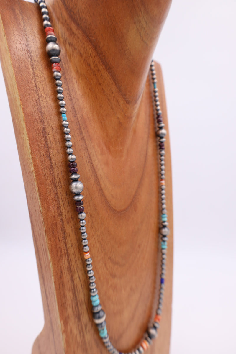 30" Navajo Pearl Turquoise And Spiny Oyster Stations Necklace